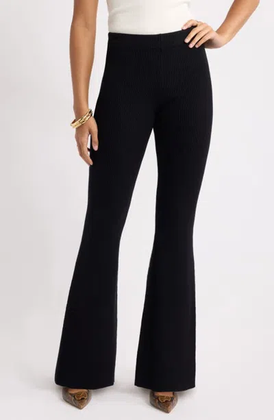 Open Edit Softluxe Flare Leg Sweater Pants In Black
