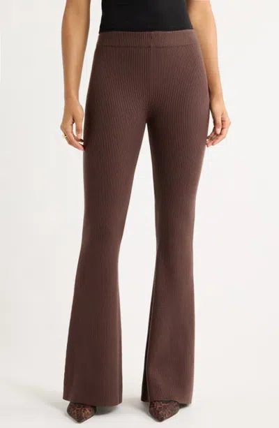 Open Edit Softluxe Flare Leg Sweater Pants In Brown Seal