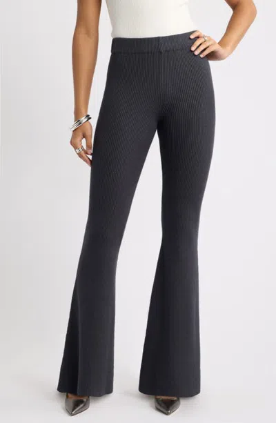 Open Edit Softluxe Flare Leg Sweater Pants In Grey Dark Charcoal Heather