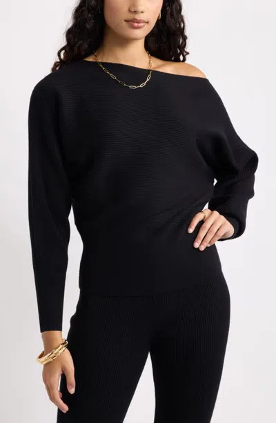 Open Edit Softluxe Off The Shoulder Sweater In Black