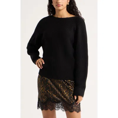 Open Edit Softluxe Twist Reversible Sweater In Black
