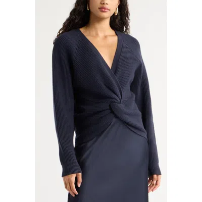 Open Edit Softluxe Twist Reversible Sweater In Navy Night