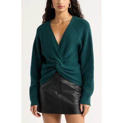 Open Edit Softluxe Twist Reversible Sweater In Teal Marina