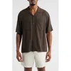 Open Edit Solid Camp Shirt In Brown