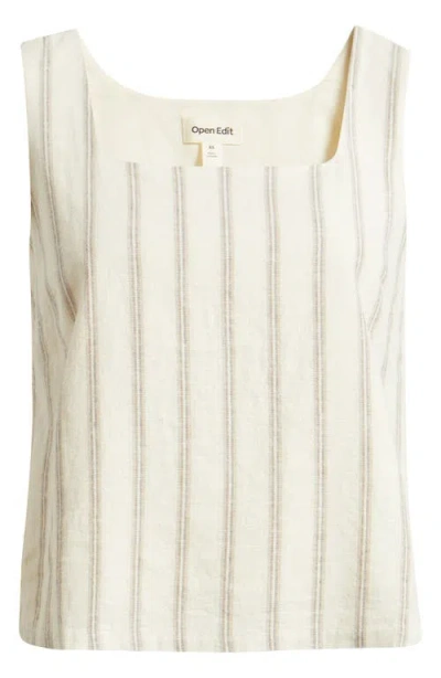 Open Edit Square Neck Sleeveless Linen Blend Top In Neutral
