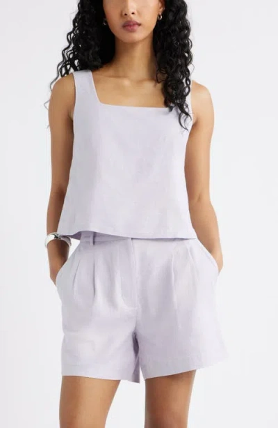 Open Edit Square Neck Sleeveless Linen Blend Top In Purple