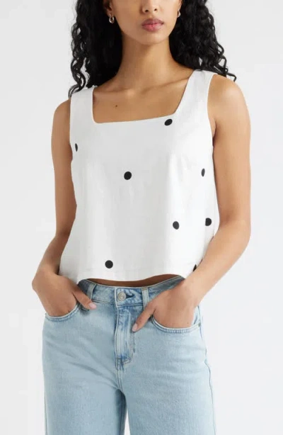 Open Edit Square Neck Sleeveless Linen Blend Top In White