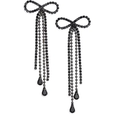 Open Edit Stone Crystal Bow Drop Earrings In Black
