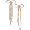 Open Edit Stone Crystal Bow Drop Earrings In Gold