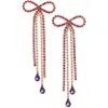 Open Edit Stone Crystal Bow Drop Earrings In Red