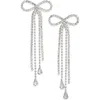 Open Edit Stone Crystal Bow Drop Earrings In Silver