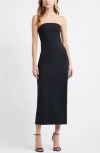 Open Edit Ruched Strapless Maxi Dress In Black