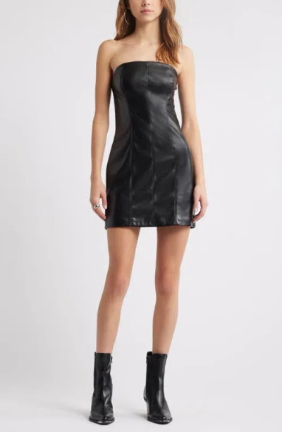 Open Edit Strapless Faux Leather Minidress In Black
