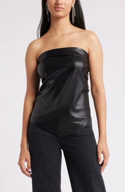Open Edit Strapless Faux Leather Top In Black