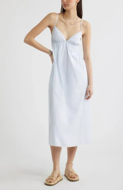 Open Edit Stripe Cotton Blend Midi Dress In White