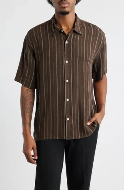 Open Edit Stripe Short Sleeve Button-up Shirt In Brown Kiyoshi Stripe