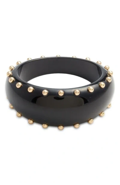 Open Edit Stud Oval Bangle In Gold- Black