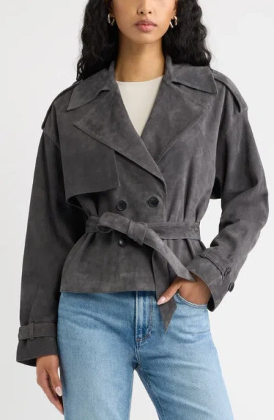 Open Edit Suede Trench Jacket In Grey Magnet