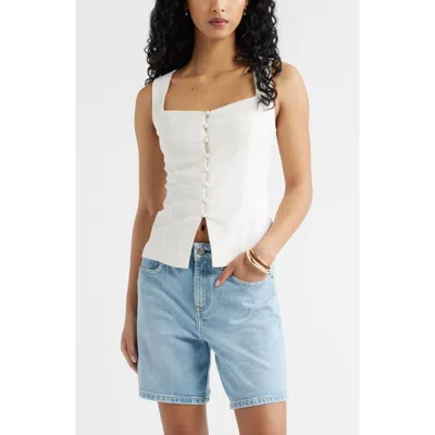 Open Edit Sweetheart Neck Linen Blend Top In White
