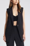 Open Edit Tailored Long Vest In Black