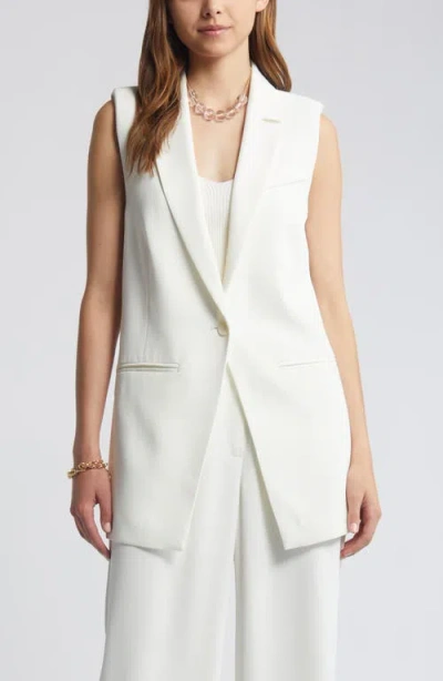 Open Edit Tailored Long Vest In Ivory Cloud