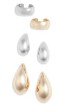 Open Edit Teardrop Stud Earrings & Ear Cuff Set In Goldhodium