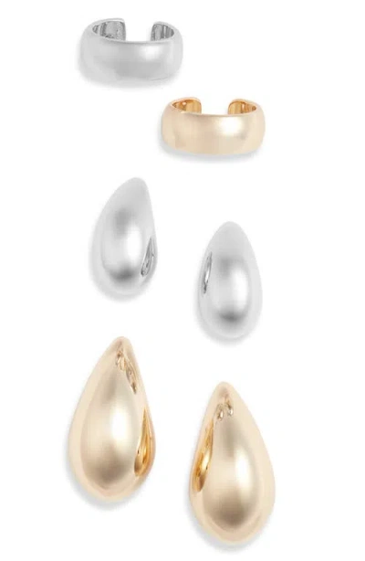 Open Edit Teardrop Stud Earrings & Ear Cuff Set In Goldhodium