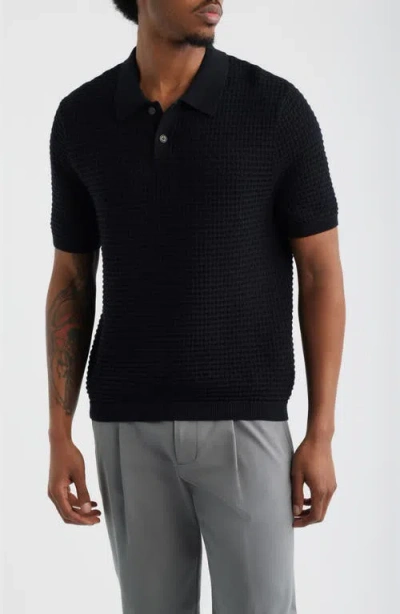 Open Edit Texture Knit Polo Top In Black