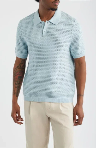 Open Edit Texture Knit Polo Top In Blue