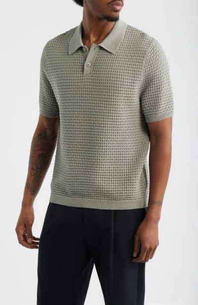 Open Edit Texture Knit Polo Top In Gray