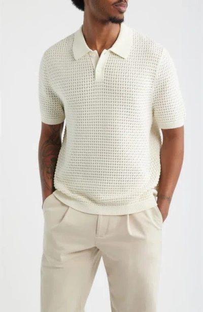 Open Edit Texture Knit Polo Top In White