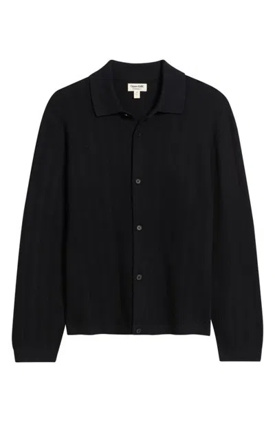 Open Edit Textured Button-up Sweater In Black