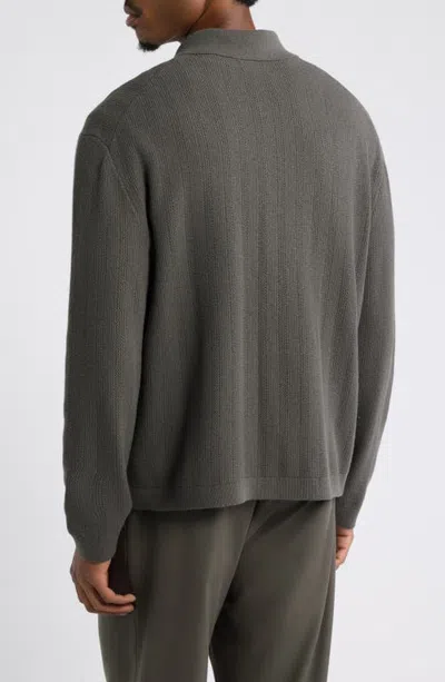 Open Edit Textured Button-up Sweater In Gray