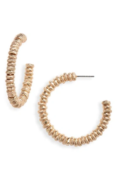 Open Edit Textured Disc Beaded Hoop Earrings In Gold