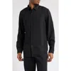 Open Edit Textured Pinstripe Button-up Shirt In Black- White Spaced Pinstripe