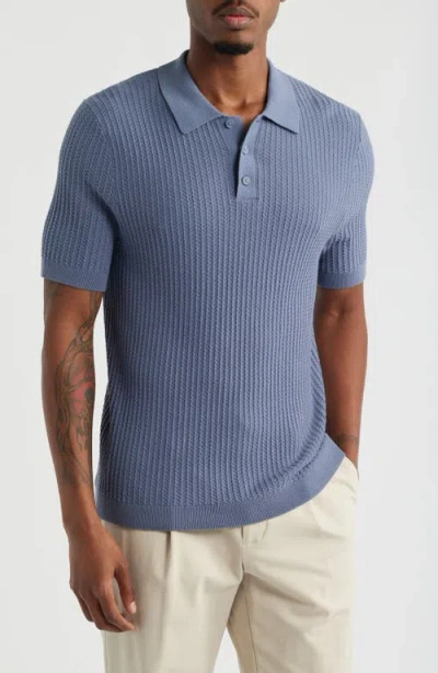 Open Edit Textured Short Sleeve Polo Sweater In Blue