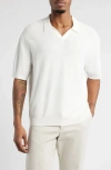 Open Edit Textured Stitch Short Sleeve Polo Sweater In White