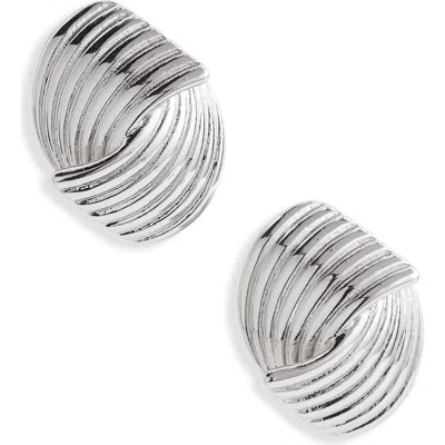 Open Edit Textured Stud Earrings In Metallic