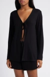Open Edit Textured Waffle Knit Pajamas In Black