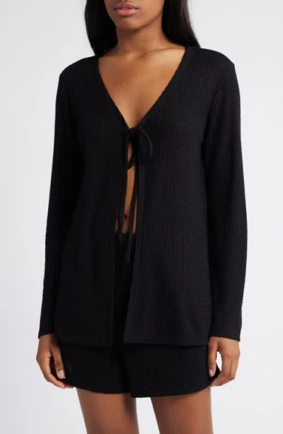 Open Edit Textured Waffle Knit Pajamas In Black