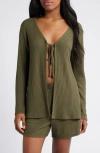 Open Edit Textured Waffle Knit Pajamas In Olive Ivy