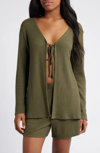 Open Edit Textured Waffle Knit Pajamas In Olive Ivy