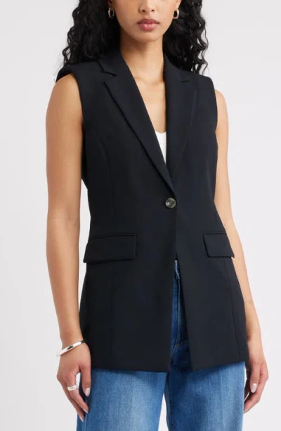 Open Edit The Curator Belt Detail Longline Vest In Black