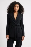 Open Edit Tie Waist Crepe Blazer