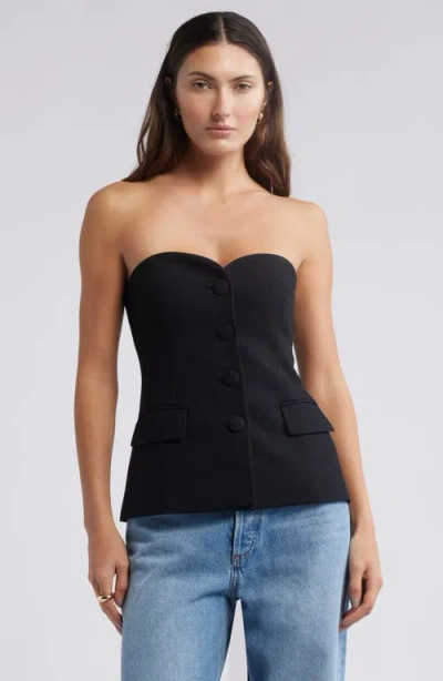 Open Edit The Icon Button Front Strapless Top In Black