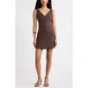 Open Edit Tie Back Linen Minidress In Brown