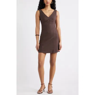 Open Edit Tie Back Linen Minidress In Brown