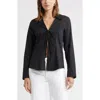 Open Edit Tie Front Cotton Blend Poplin Shirt In Black