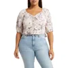 Open Edit Tie Front Puff Sleeve Blouse In Ivory- Grey Q Campy Dye