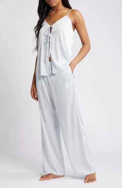 Open Edit Tie Front Satin Pajamas In Blue Illusion